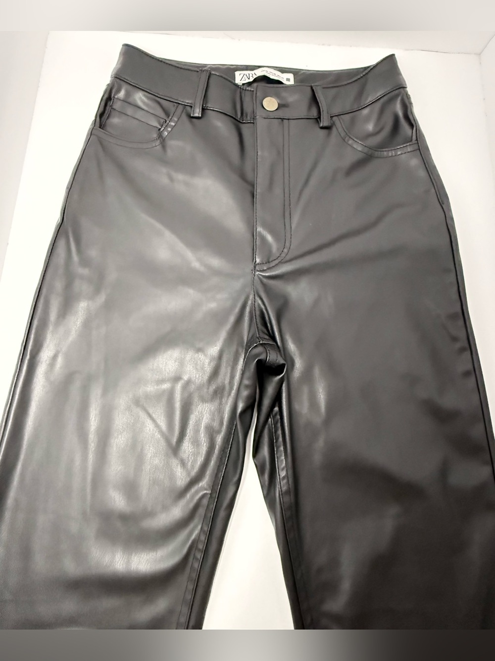 Zara Black Faux Leather Straight Leg Pants Size 2 / EUR 34